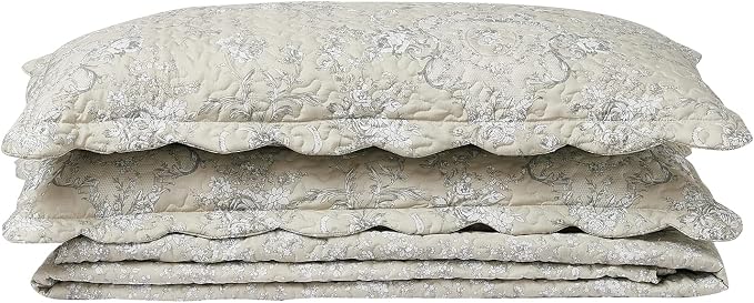 Brilliant Sunshine Classic Grey Floral Toile in Beige Background, 3-Piece Quilt - Image 7