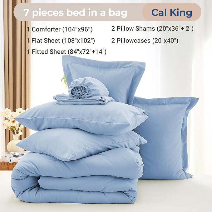 MUXHOMO 7 Pieces California King Comforter Set, Soft Bed in a Bag Cal King Size - Image 4