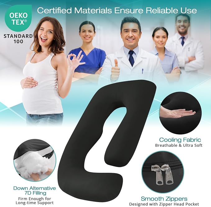 Sasttie Pregnancy Pillows for Sleeping, U Shaped Cooling Full Body Pillow - Image 4