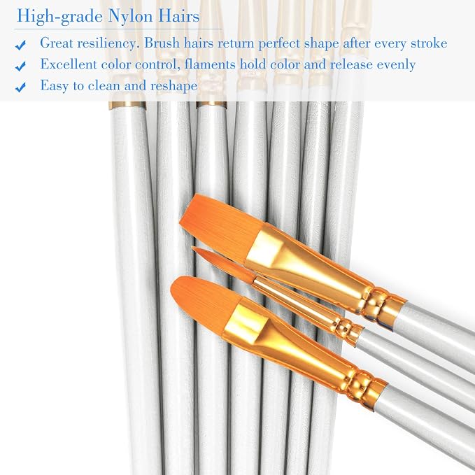 BOSOBO Paint Brushes Set, 2 Pack 20 Pcs Round Pointed Tip Paintbrushes Nylon - Image 4