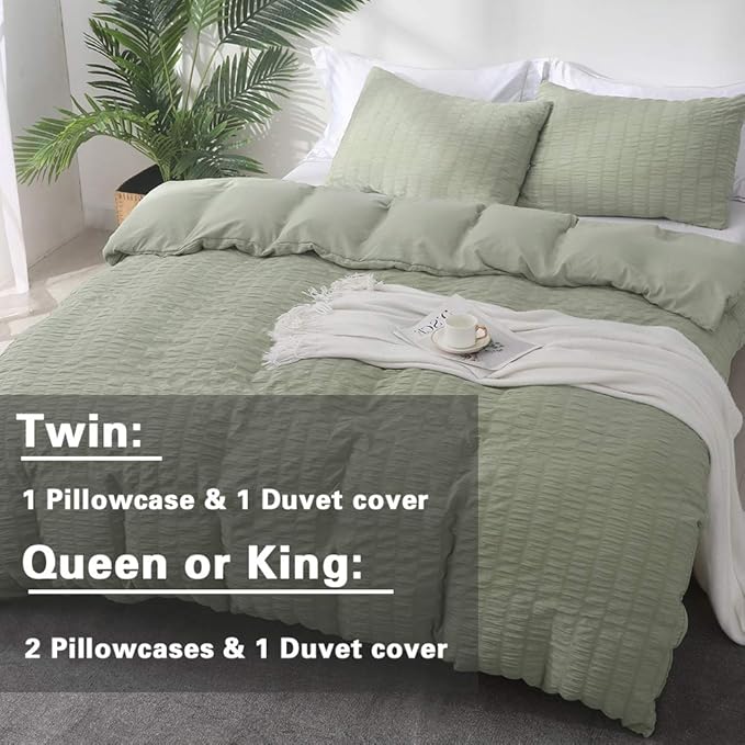 AveLom Green Duvet Cover Queen, 3 Pieces, Seersucker Tripe Soft Washed - Image 6