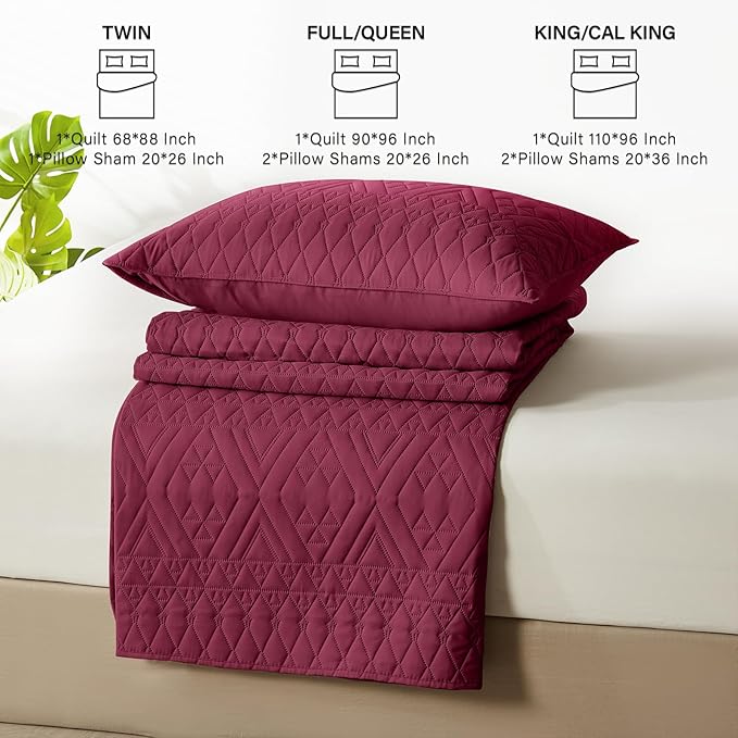 akkialla King/Cal King Quilt Set, Burgundy Lightweight Microfiber Bedspread - Image 6