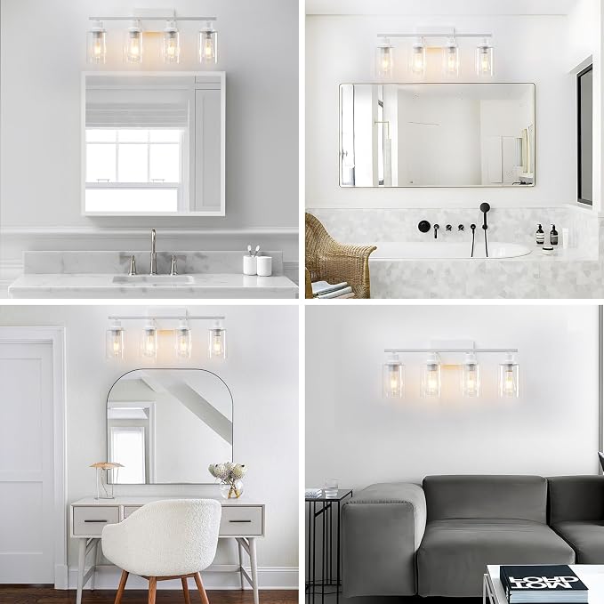 4 Light White Bathroom Light Fixtures Vanity Light Over Mirror Modern Wall - Image 5