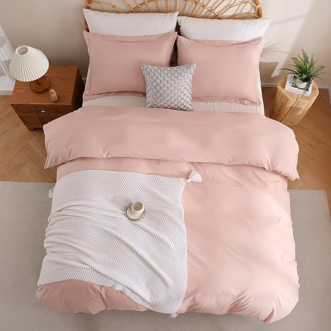 JSD Dusty Pink Duvet Cover Set King Size, 3 Piece Duvet Cover - Image 8