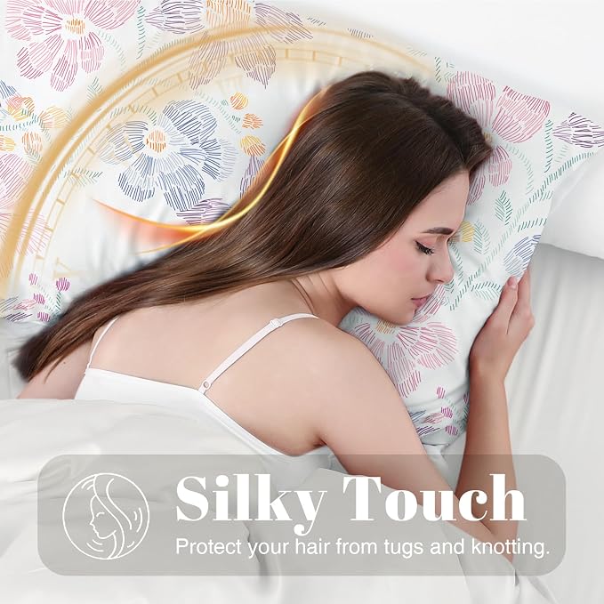 EXQ Home Satin Pillowcase for Hair and Skin Body- Multicolor Printed Flower - Image 2