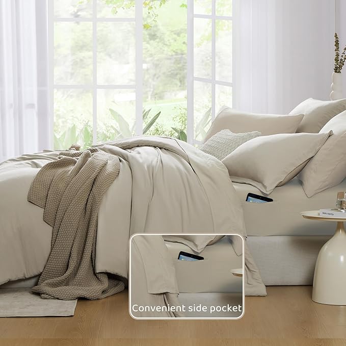 WRENSONGE Light Oatmeal Queen Comforter Set, 7 Pieces Soft Microfiber - Image 6