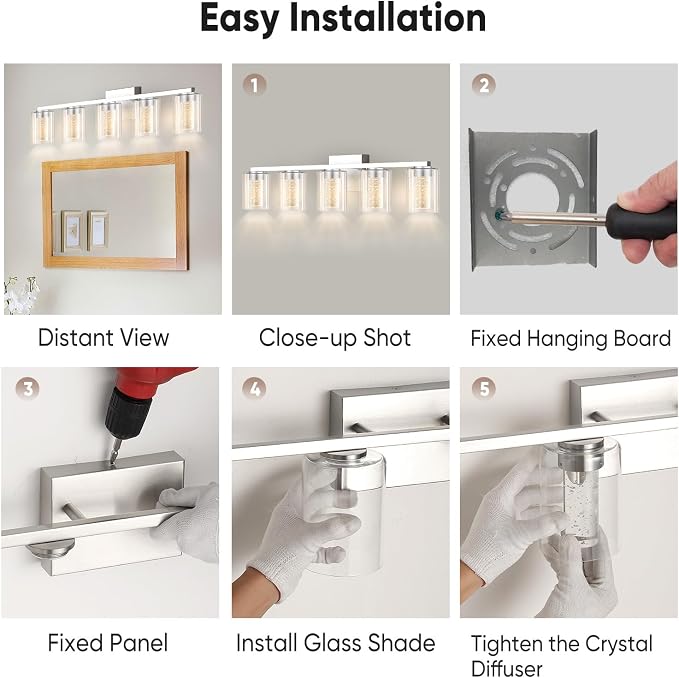 LED Modern Bathroom Light Fixtures Over Mirror, 5-Light Brushed Nickel Vanity - Image 6