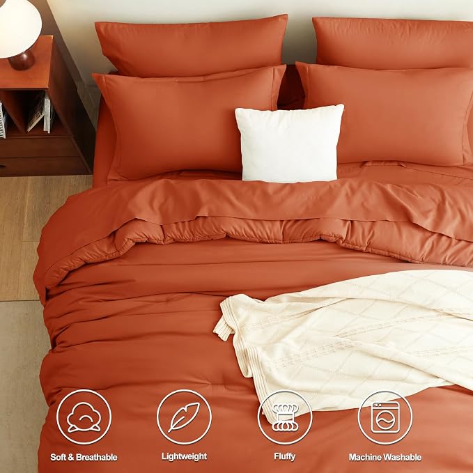 CozyLux Full Comforter Set Burnt Orange, 7 Pieces Bed in a Bag Terracotta - Image 2