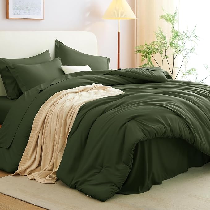 CozyLux Twin XL Comforter Set Olive Green, 5 Pieces Bed in a Bag Twin Extra - Image 9