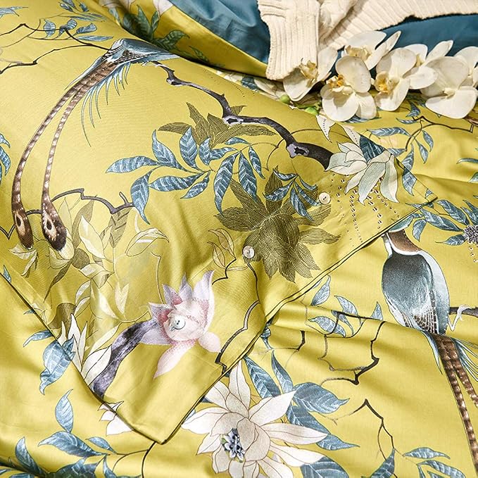 mixinni Bird Duvet Cover Twin XL Garden Floral Duvet Cover Cotton Flowers on - Image 6