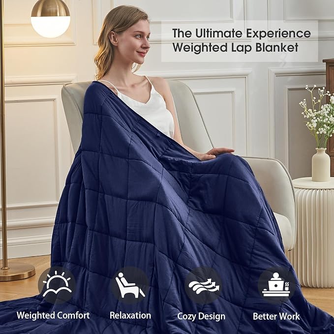 Navy Blue Weighted Blanket for Adults 20lbs, Twin Full Size Cooling Heavy Throw - Image 4