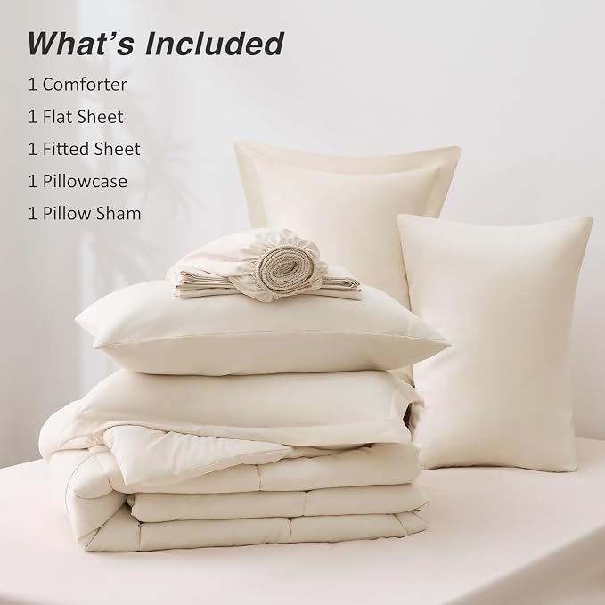 Love's cabin Twin XL Comforter Set Beige, 5 Pieces Twin XL Bed in a Bag - Image 8