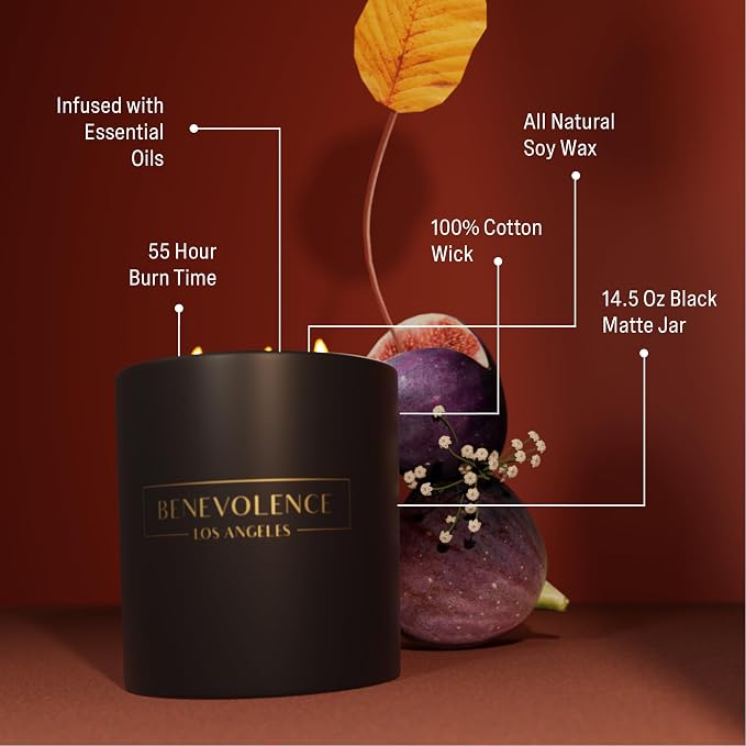 Benevolence LA 3 Wick Candle, Fig Tree Large Christmas Scented Candles | Soy - Image 2
