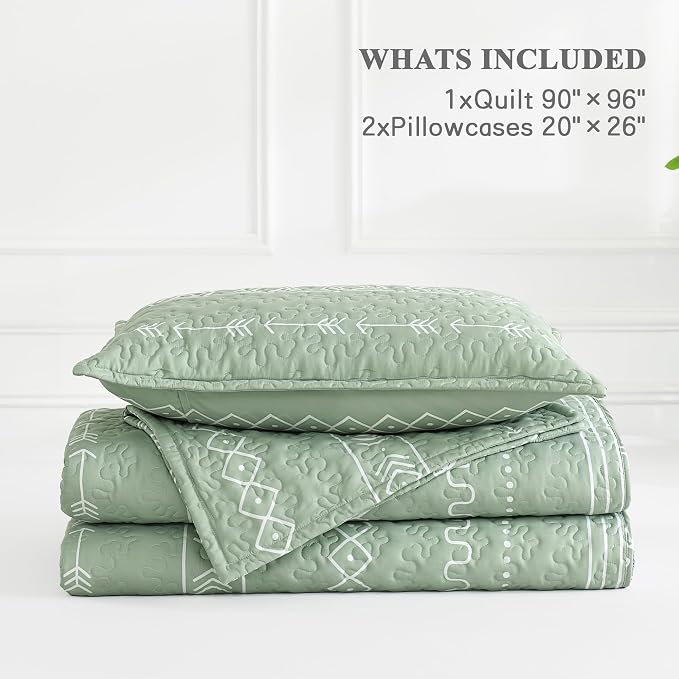 Andency Sage Green Quilts Queen Size, 3 Pieces Queen Quilt Bedding Set Boho - Image 8