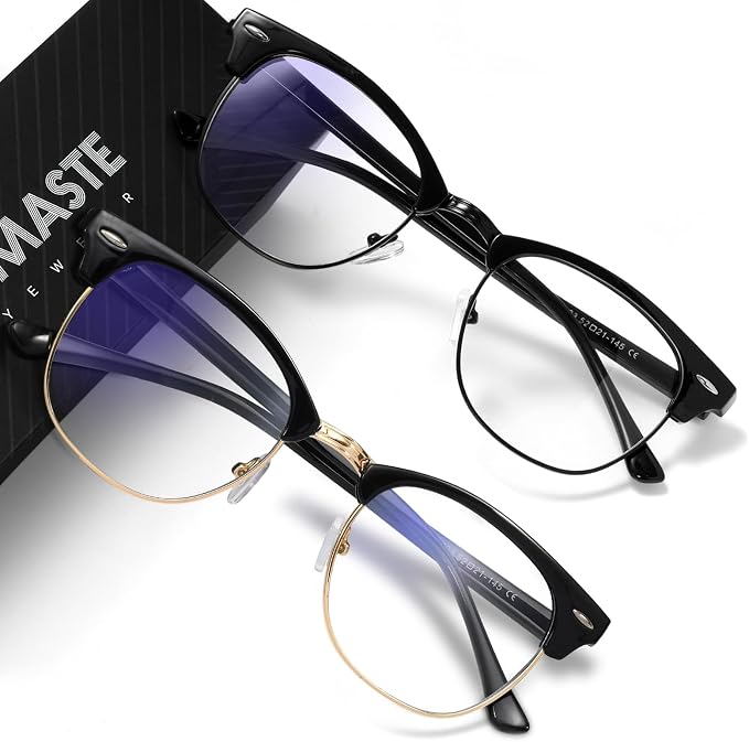 Blue Light Blocking Glasses Vintage Half Frame UV Clear Lens Anti Eyestrain by AOMASTE