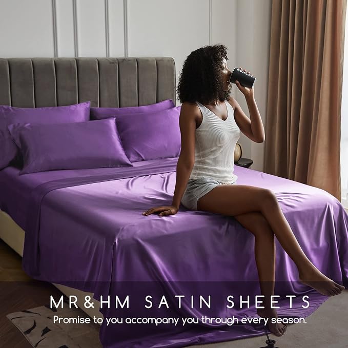 MR&HM Satin Bed Sheets, Queen Size Sheets Set - Image 6