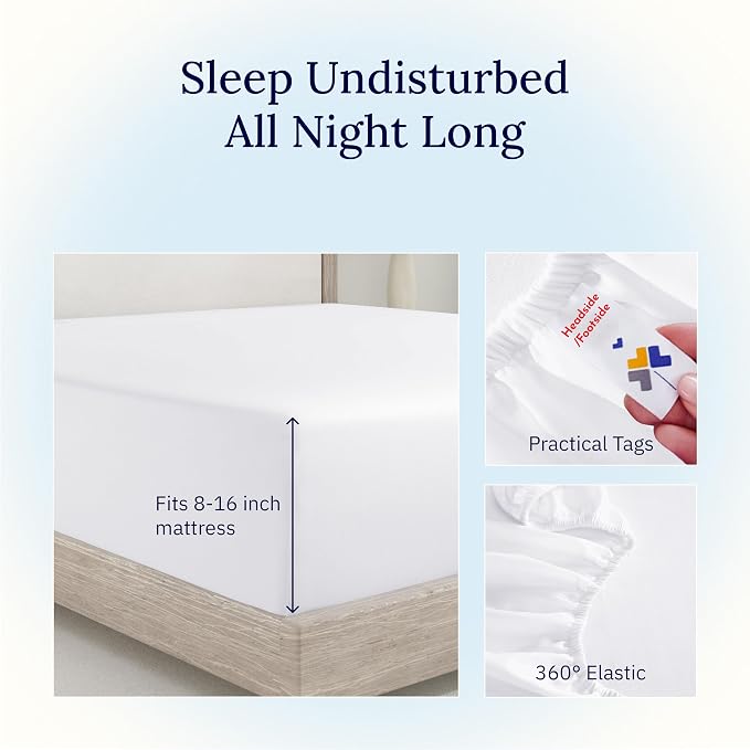 Cal King Fitted Sheet White, 100% Cotton 400 Thread Count Sateen, Deep Pocket - Image 6