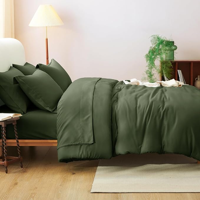 CozyLux Twin Comforter Set Olive Green, 5 Pieces Bed in a Bag Twin Comforter Set - Image 6