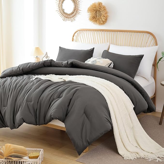ROSGONIA California King Comforter Set Charcoal Gray - Image 4