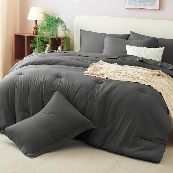 CozyLux California King Comforter Set Dark Grey, 7 Pieces Cal King Bed in a Bag - Image 9