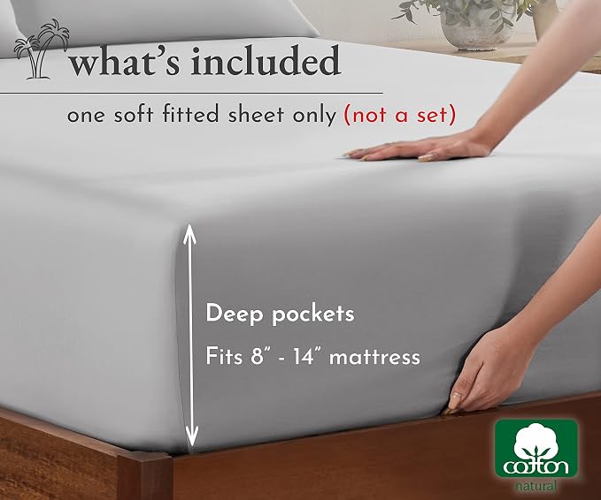 California Design Den Soft 100% Cotton Full Fitted Sheet Only, Deep Pocket - Image 4