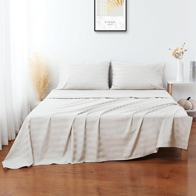 Flat Sheet Only Queen Size, 400 TC 100% Egyptian Cotton Flat Sheet Striped - Image 3