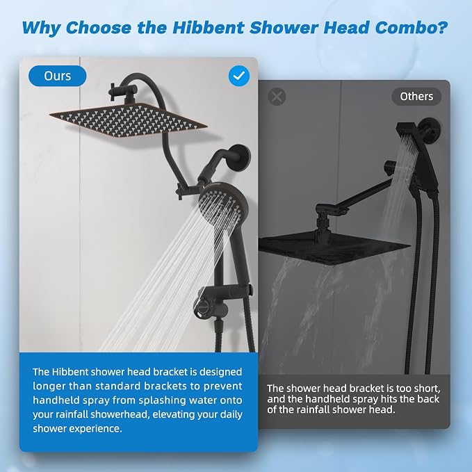 Hibbent cUPC Certified All Metal 10"Rainfall Showerhead Combo, High Pressure - Image 6