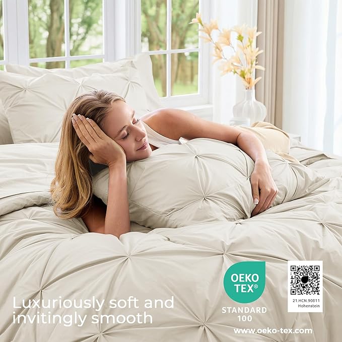 Sasttie Twin Comforter Set, 5-Piece Bed in a Bag, Pintuck Bedding Sets - Image 3