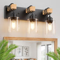 Licperron Farmhouse 3-Lights Wood Bathroom Vanity Light, Rustic Black Bathroom by Licperron