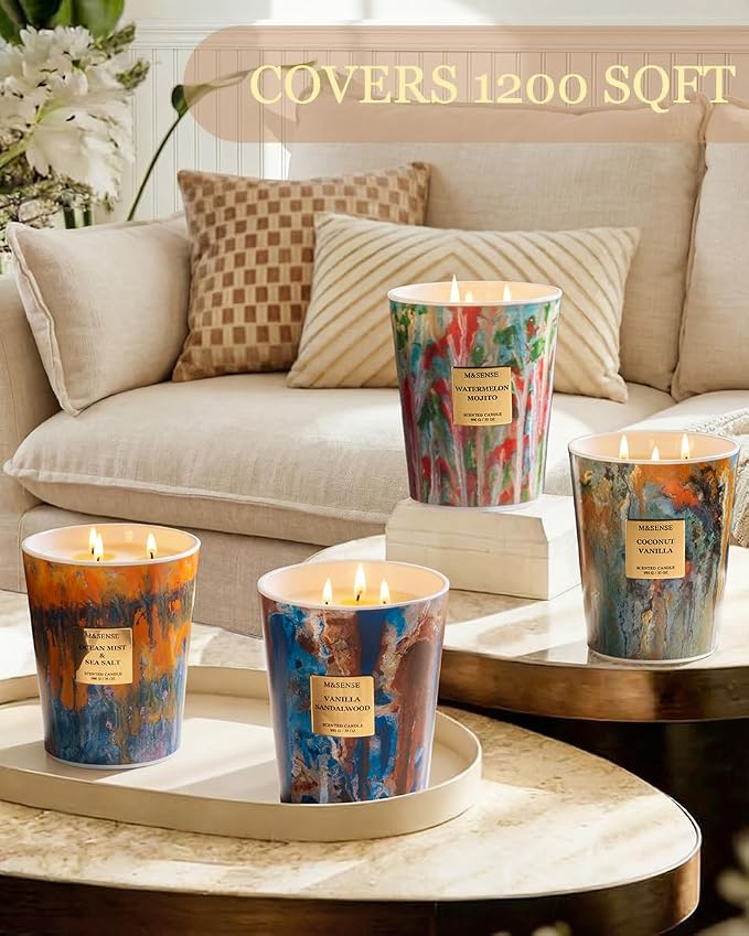 M&SENSE Large 3-Wick Teakwood Scented Soy Candle, 35oz 150 Hours Clean Burning - Image 6