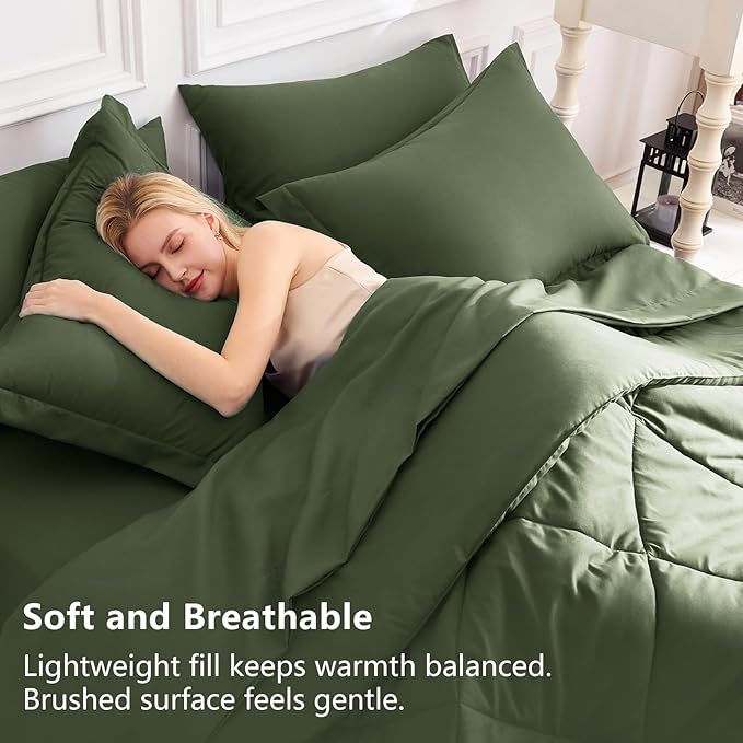 CozyLux King Size Comforter Set Olive Green - Image 6