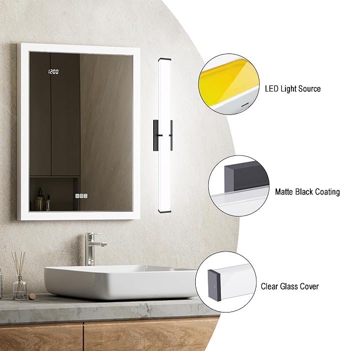 Bathroom Lighting Fixtures Over Mirror: ETL Certified 24 Inch Black Modern LED - Image 8