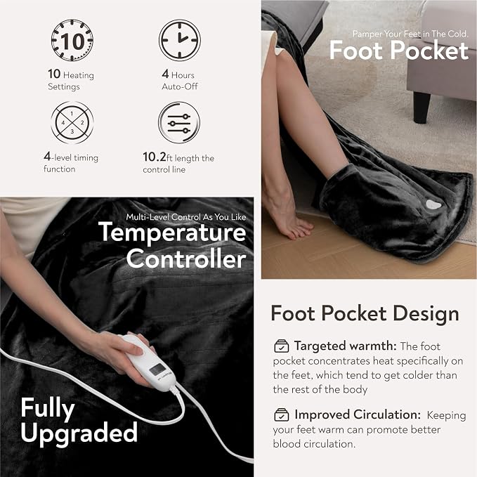 Wapaneus Foot Pocket Heated Blanket Electric Throw - Image 3