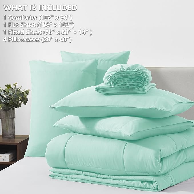 CozyLux King Size Comforter Set Mint Green, 7 Pieces Bed in a Bag, All Season - Image 6