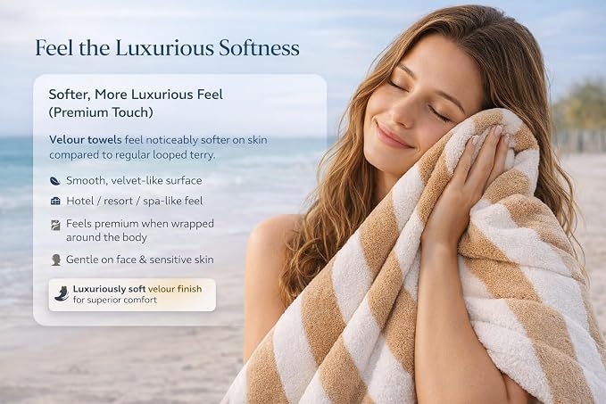 Premium Velour Cabana Beach Towel 4 Pack, 30” x 60” Soft Plush Cotton Pool Towel - Image 2