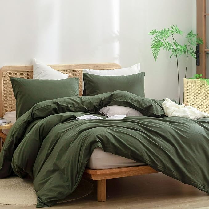 BESTOUCH Duvet Cover Set 100% Washed Cotton Linen Feel Super Soft Comfortable - Image 4