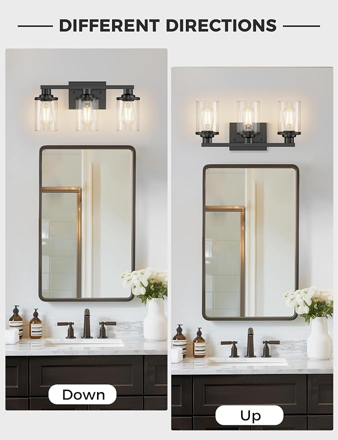 L LOHAS LED 3-Light Black Bathroom Light Fixtures, Modern Bathroom Lighting - Image 5