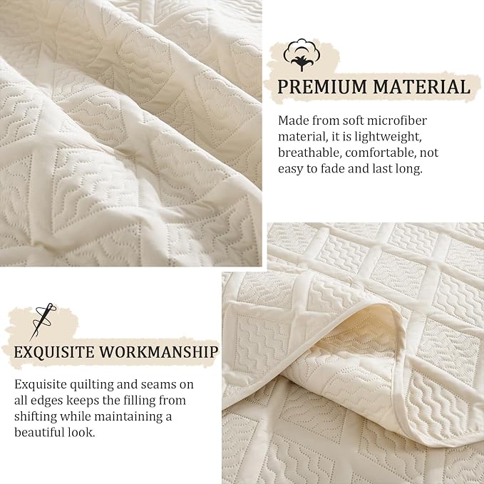 Yiran California King Size Beige Quilt Set Lightweight Oversized Bedspread - Image 6