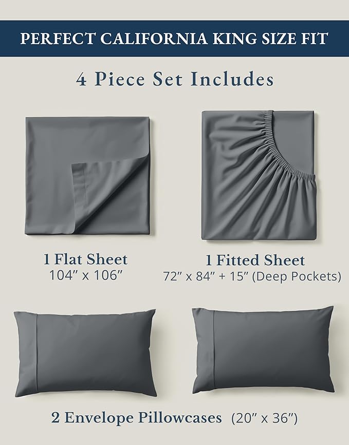 LANE LINEN 100% Organic Cotton California King Sheets Set, Fully Elasticized - Image 4