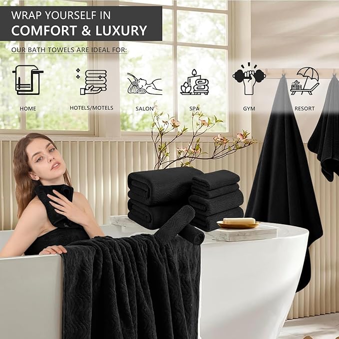 4 Piece Extra Large Bath Towel 35"x70" Oversized Bath Sheet Black Bath Towel Set - Image 2