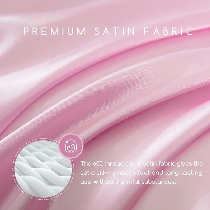 MR&HM Satin Bed Sheets, Twin XL Size Sheets Set - Image 2