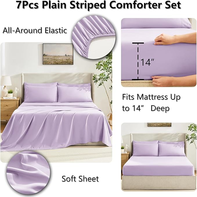 CozyLux Full Size Comforter Sets Lavender, 7 Pieces Bed in a Bag, Light Purple - Image 5