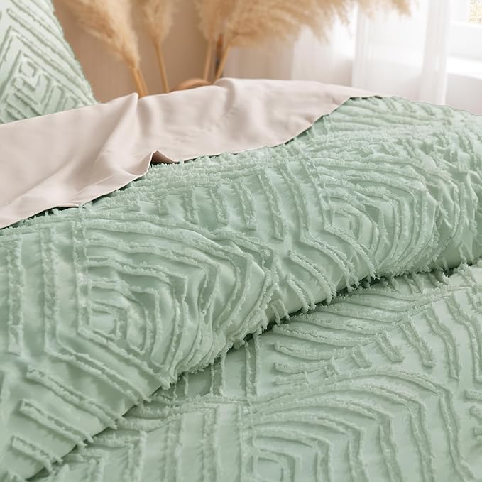 Andency Sage Green Boho Queen Comforter Set, Lightweight and Fluffy Bedding Set - Image 5