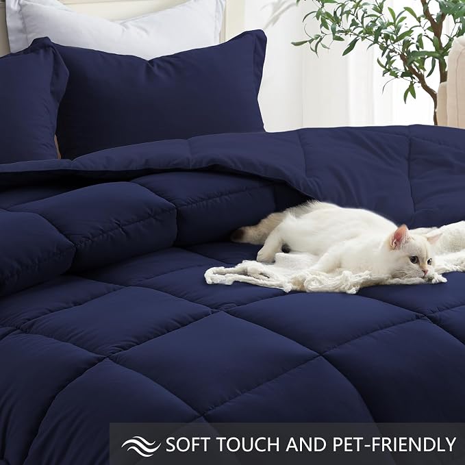 Homelike Moment California King Comforter Set Navy Blue, Lightweight Cal King - Image 4