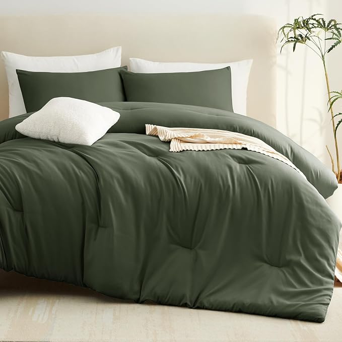 CozyLux Queen Comforter Set Dark Green, 3 Pieces Solid Comforters Queen Size - Image 7