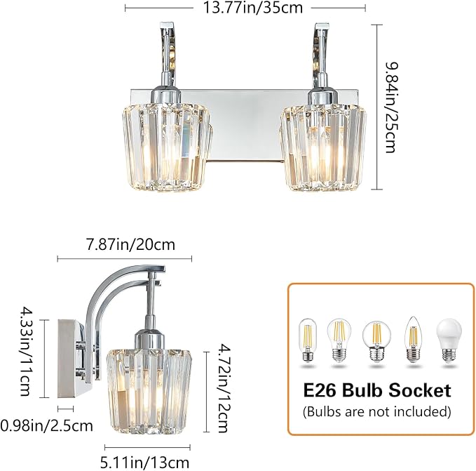 Modern Bathroom Vanity Light, 2-Light Chrome Wall Sconce - Image 4