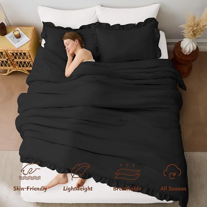 FUANNA King Size Comforter Set Black, 3 Pieces Ruffle King Bedding Set - Image 2