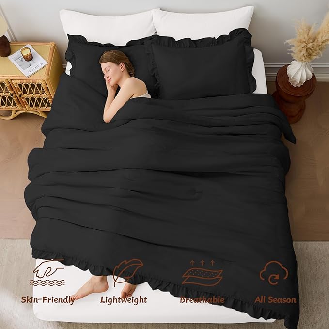 FUANNA Full Size Comforter Sets Black, 3 Pieces Ruffle Full Size Bedding Sets - Image 2