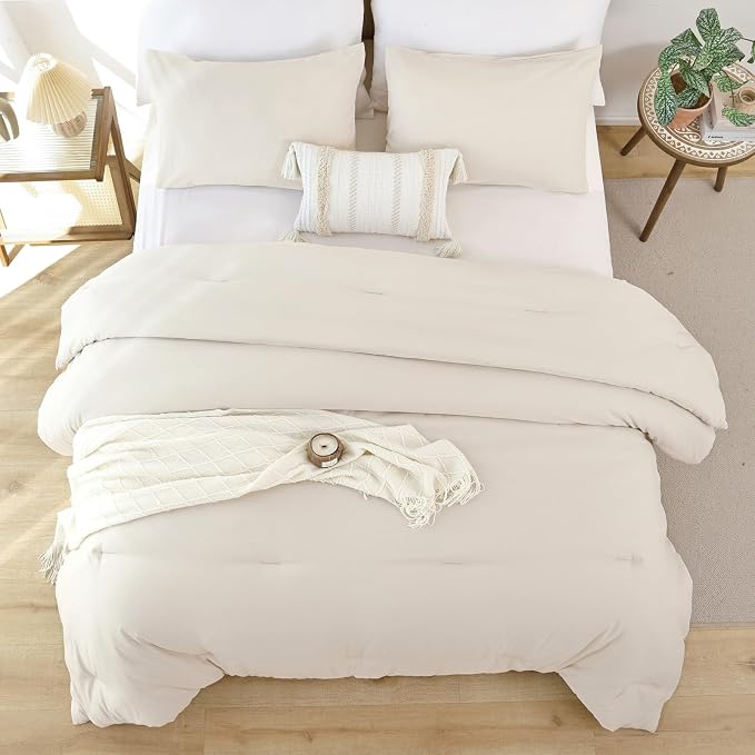 ROSGONIA Beige Comforter Set Queen, All Season Bedding Lightweight Soft - Image 5
