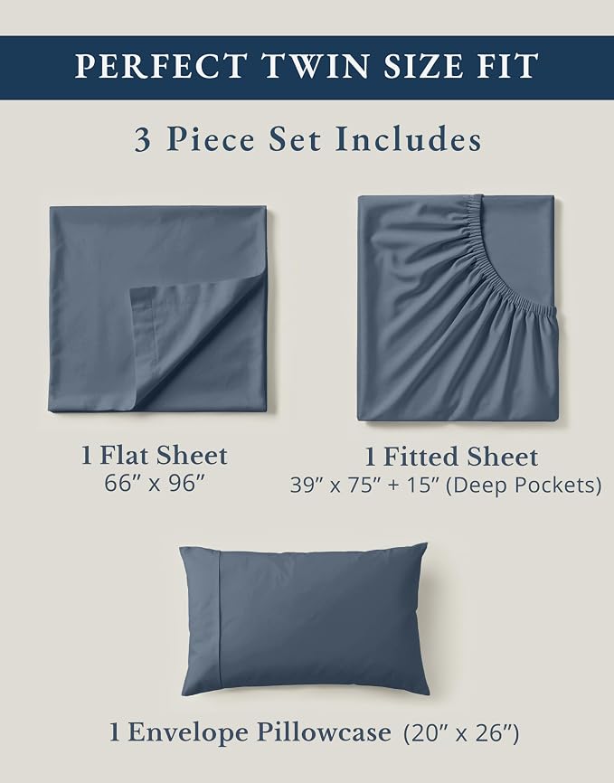 LANE LINEN 100% Organic Cotton Twin Bed Sheet Set, Luxury Hotel Style Fade - Image 4